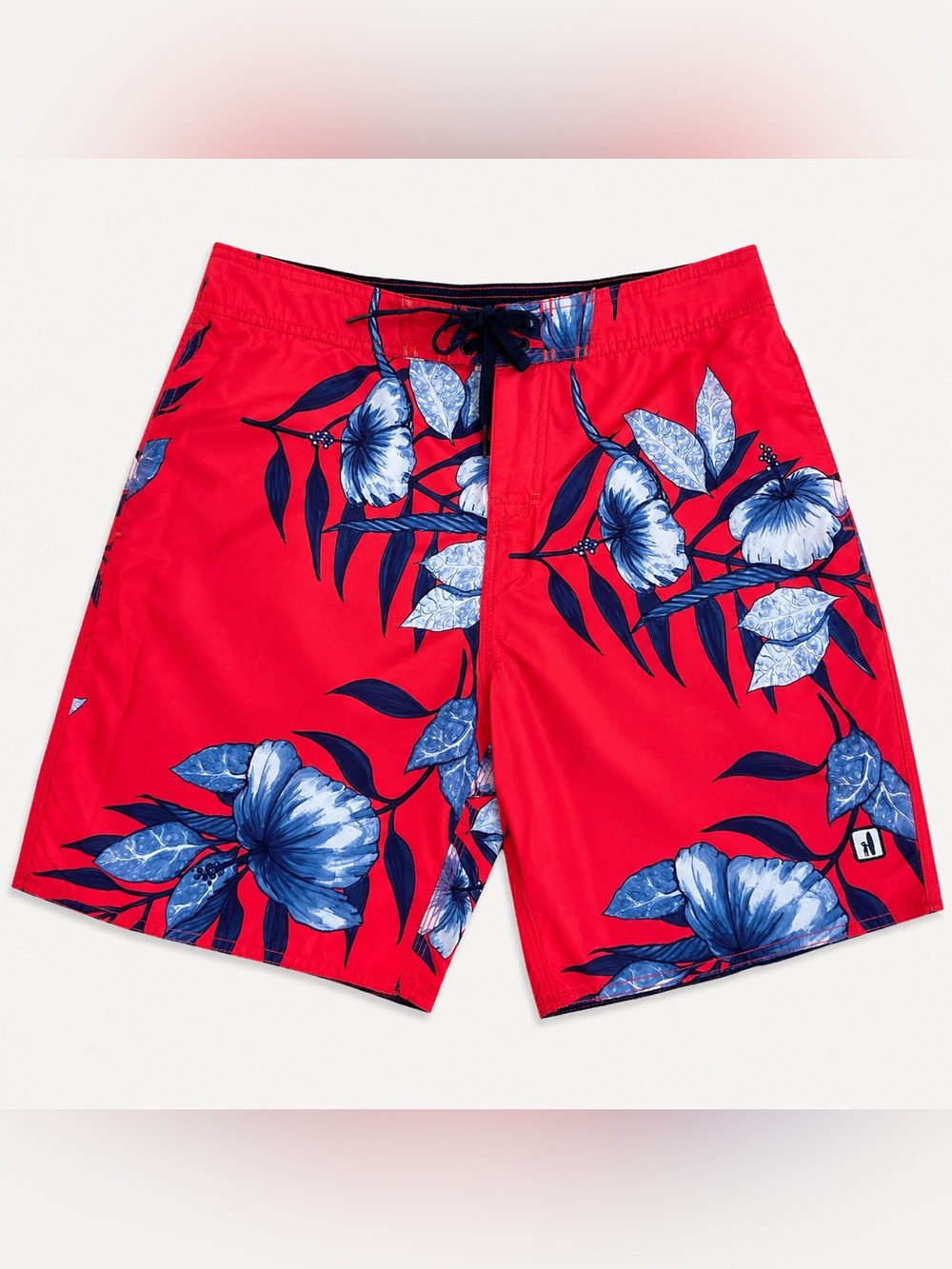 Johnnie-O L Samba Hibiscus Floral Board Shorts Swim Trunks Red Navy